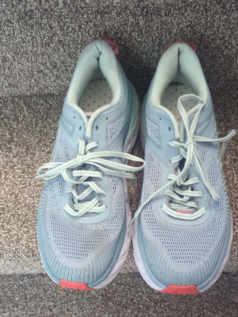 Hoka One One Men's Light Blue Running Shoes with Coral Accents
